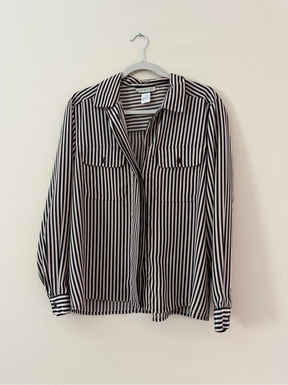 Vintage Notations Black & White Vertical Stripe Button-Up Shirt